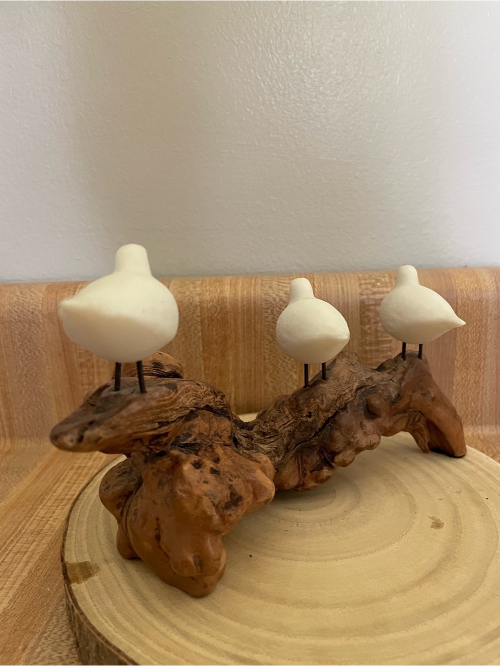Coastal Sandpiper Trio Decorative Sculpture - White Sandpipers on Driftwood - Picture 7 of 8